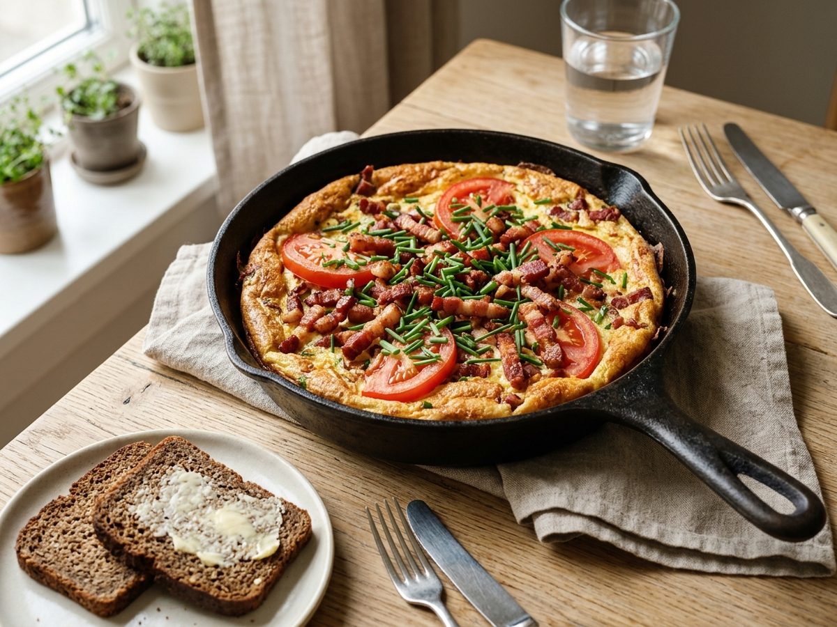 Æggekage med bacon og purløg