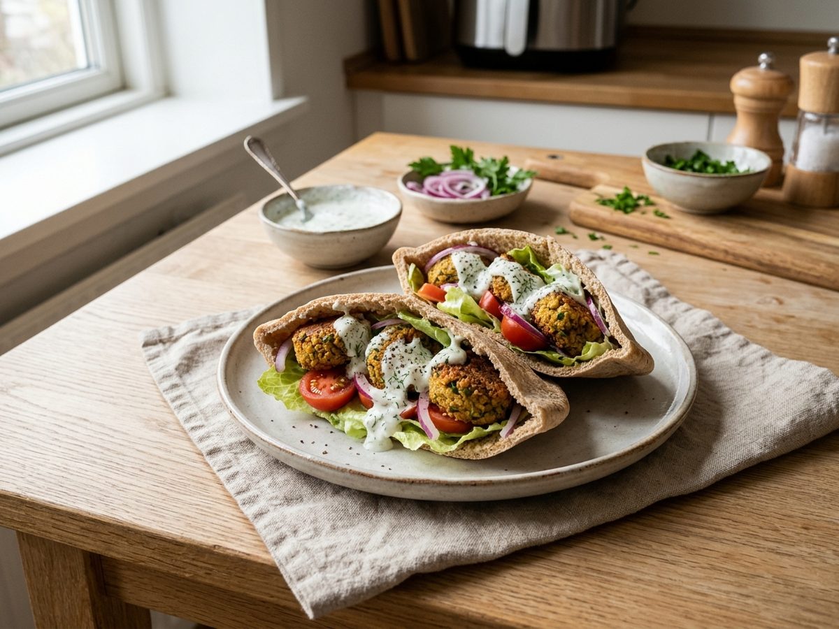 Falafel fra airfryeren med pitabrød