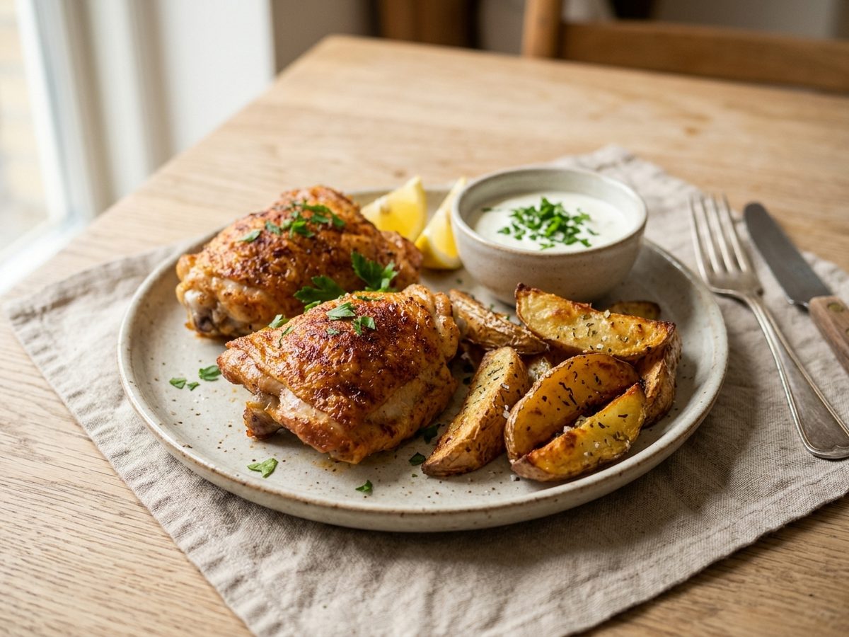 Airfryer kyllingelår med sprøde kartofler
