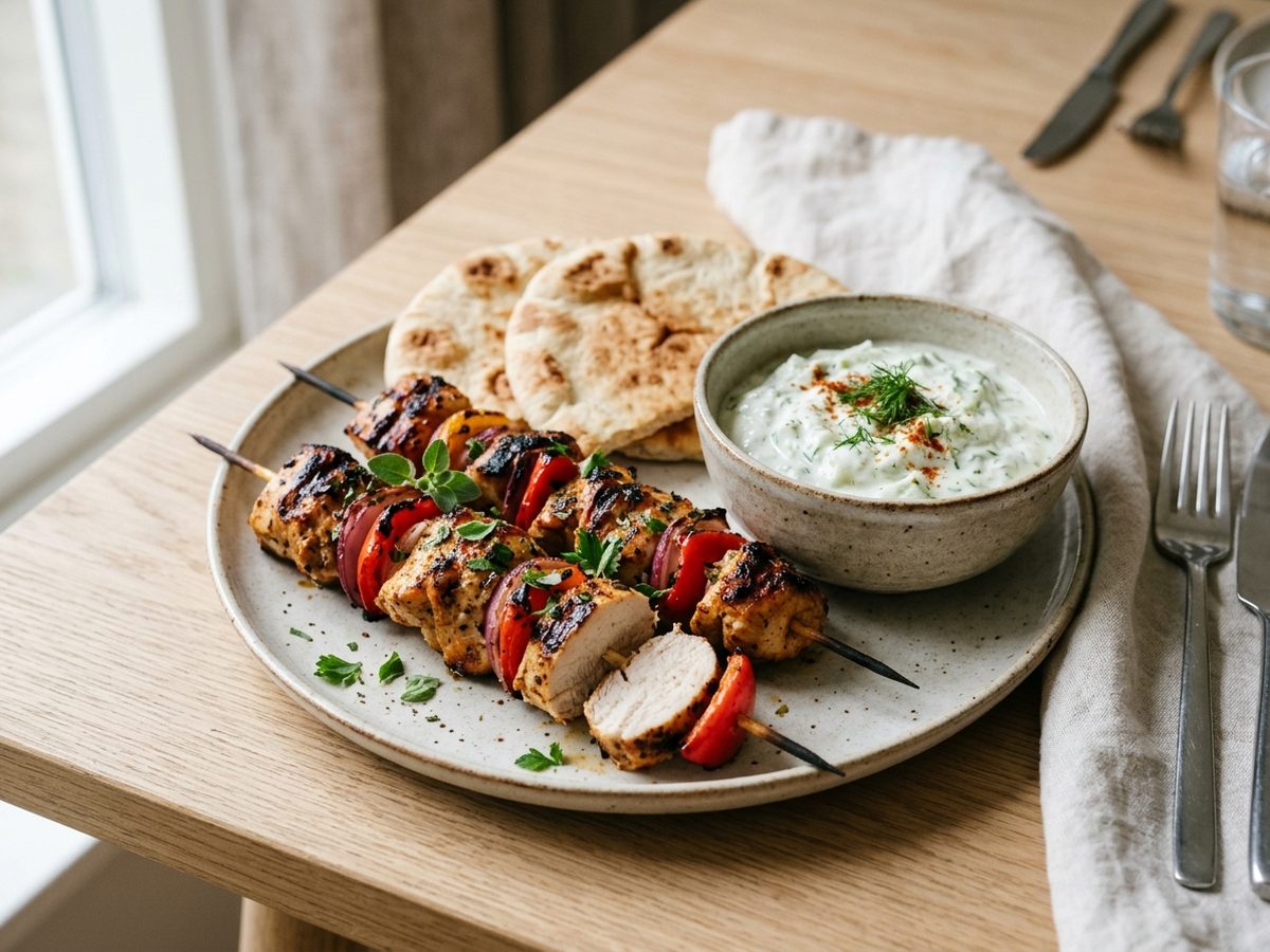 Airfryer kyllingespyd med tzatziki