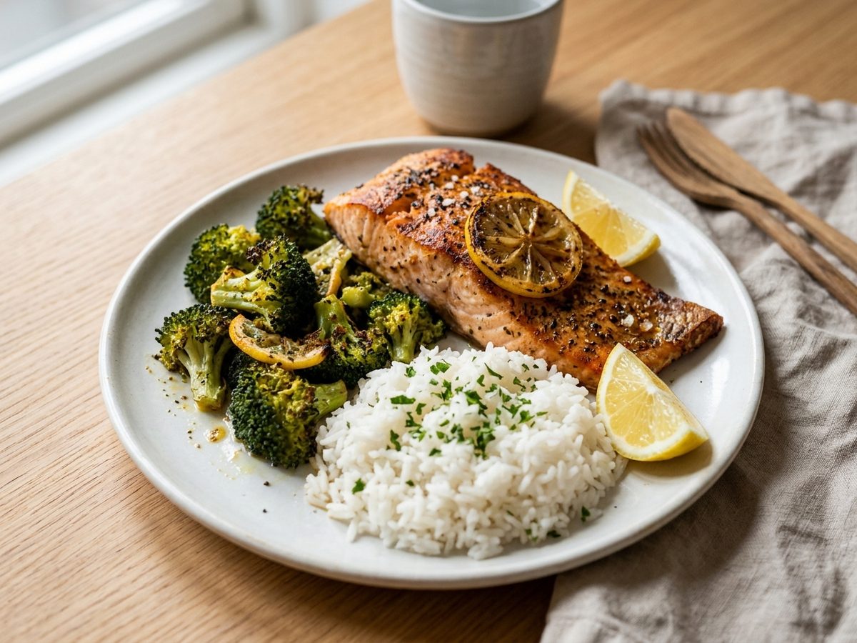 Airfryer laks med citron og broccoli