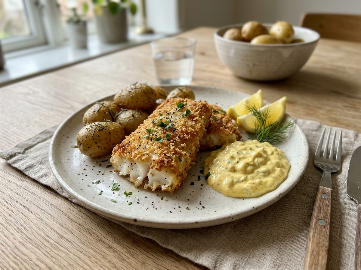 Airfryer torsk i pankoknas