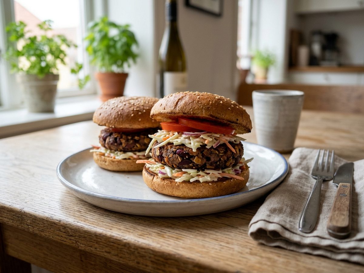 Bønneburgere med coleslaw