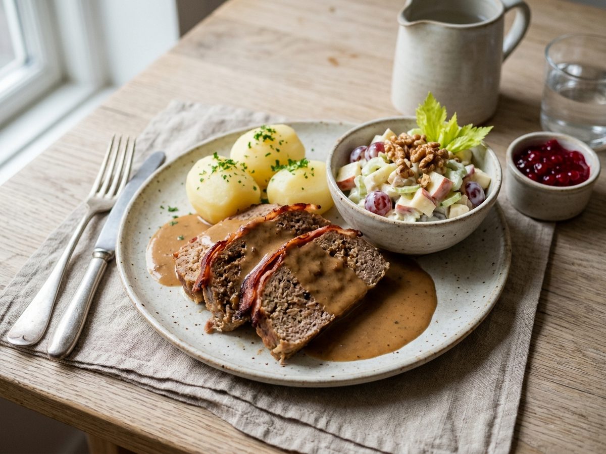 Forloren hare med waldorfsalat