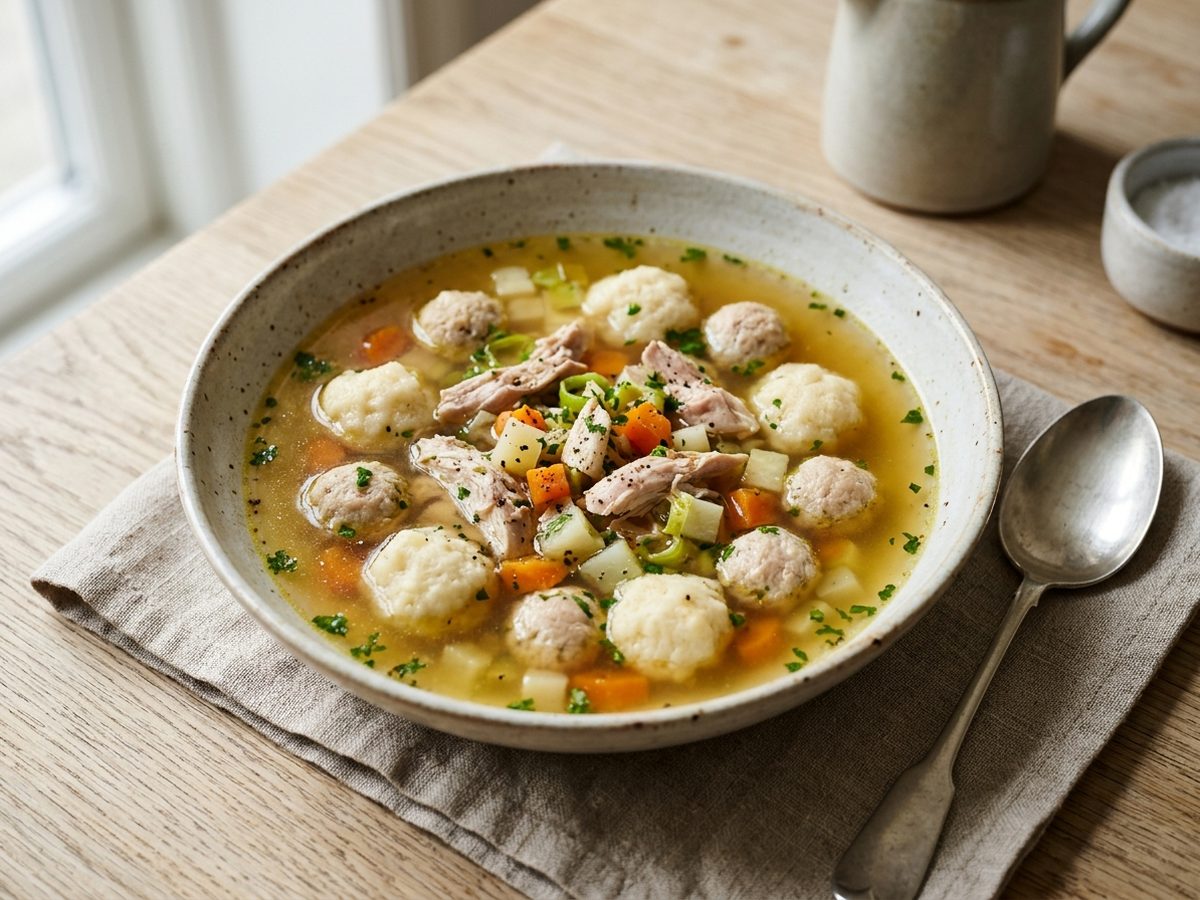 Hønsekødssuppe med boller