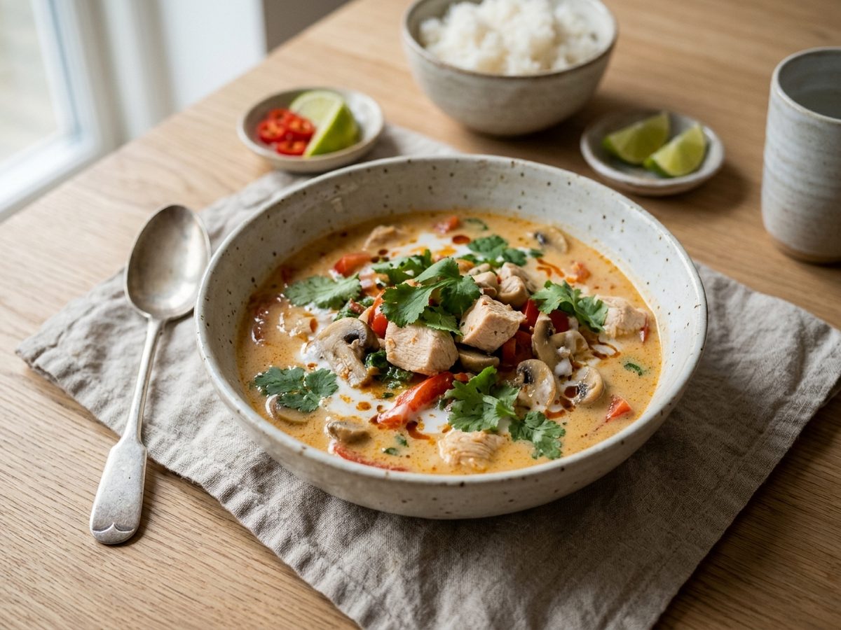 Thai-inspireret kokossuppe med kylling