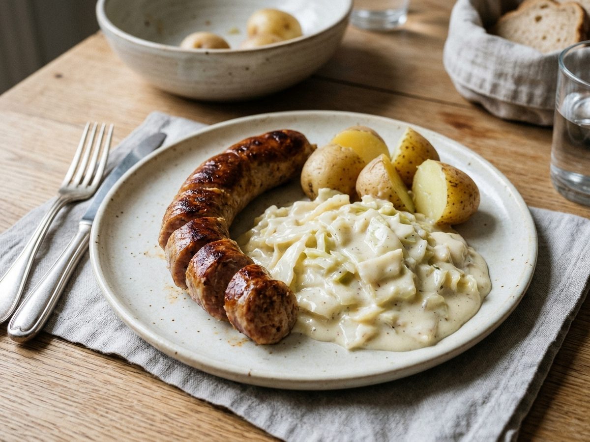 Medisterpølse med stuvet hvidkål