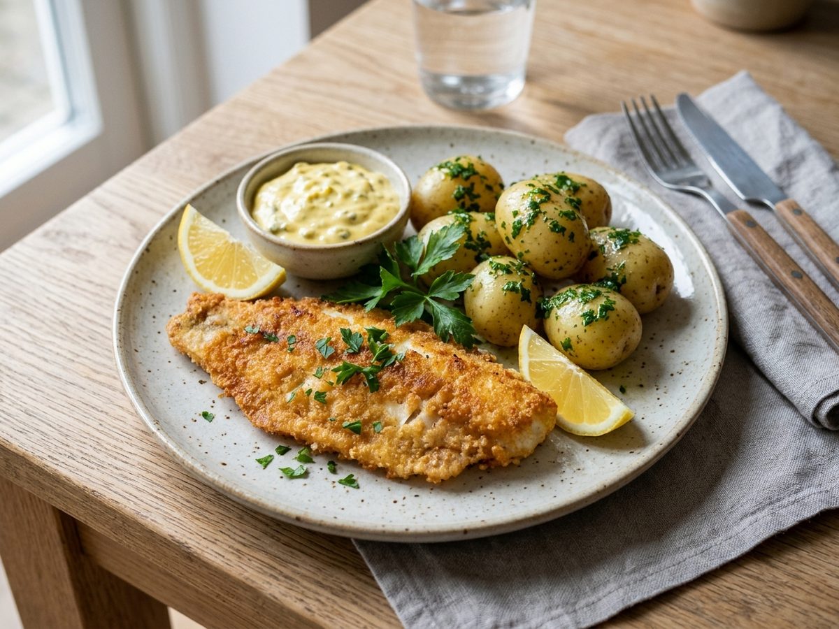 Stegt rødspætte med persillekartofler
