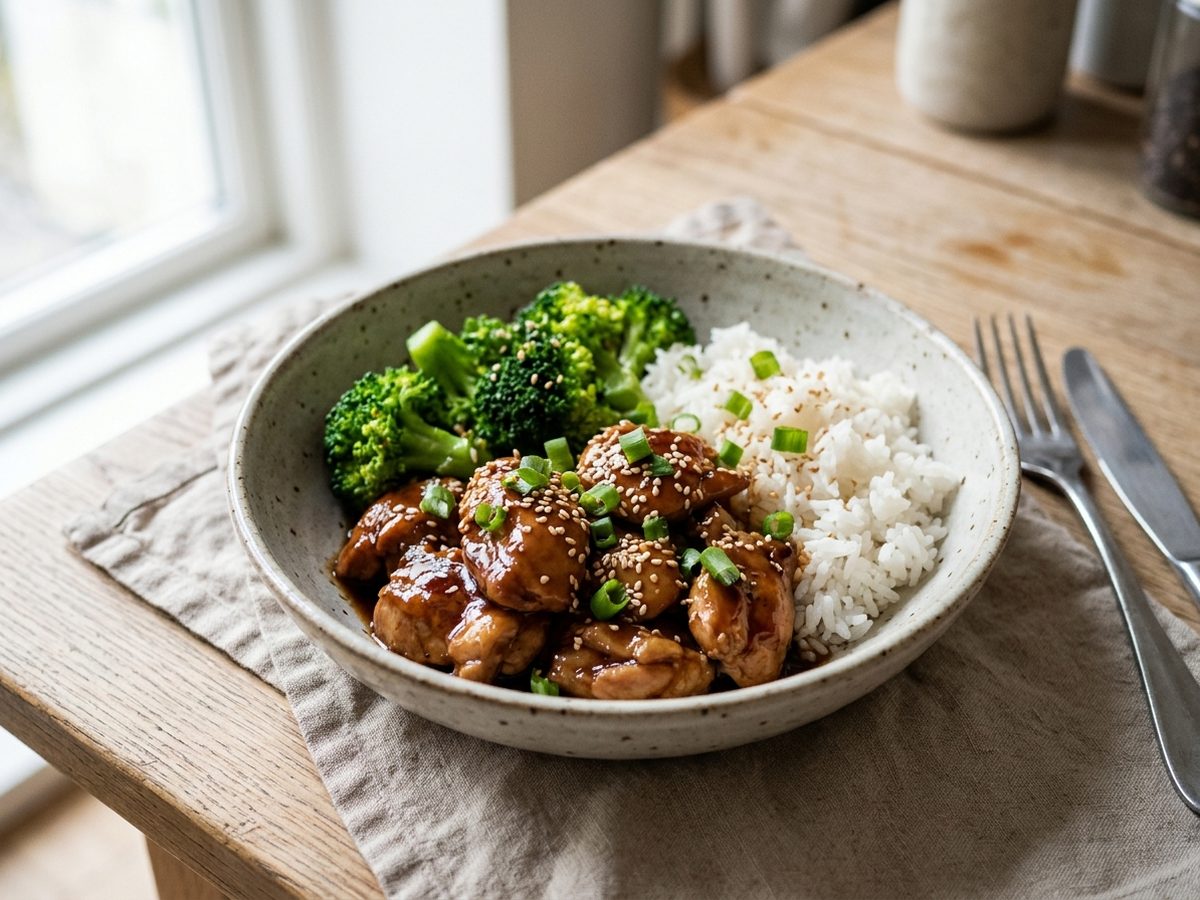 Teriyaki-kylling med ris og broccoli