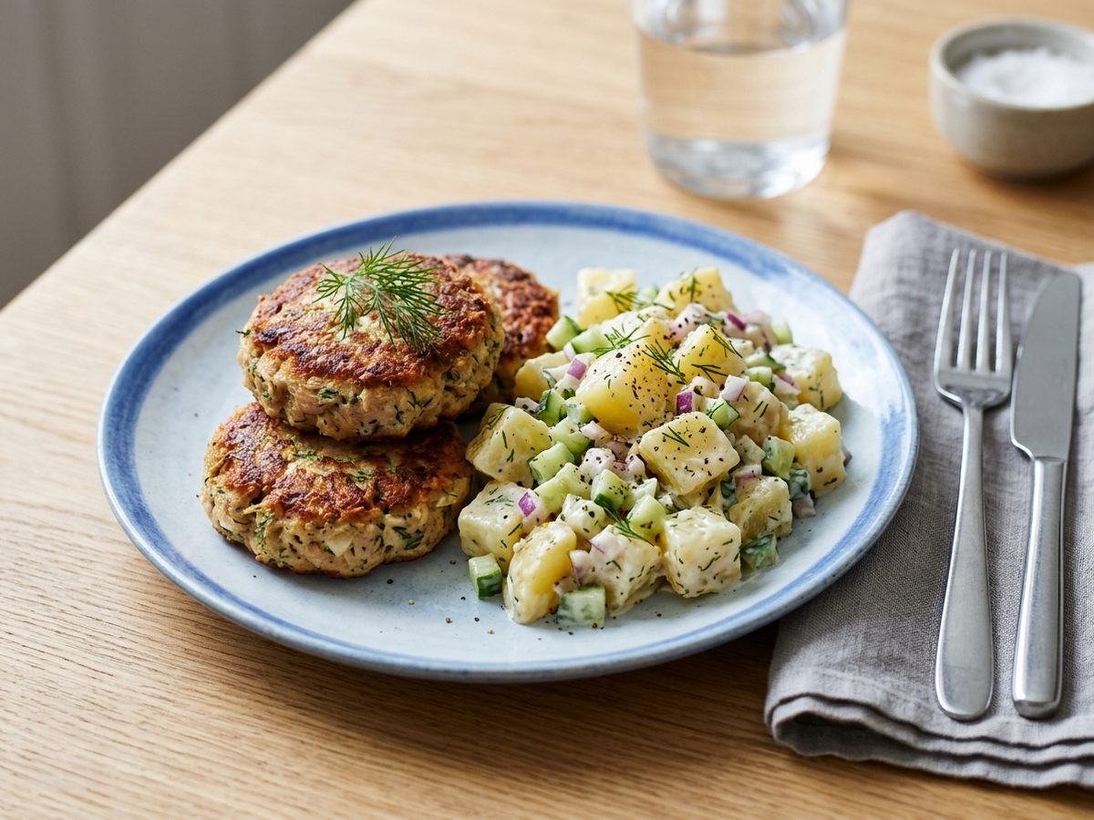 Tunfrikadeller med kartoffelsalat